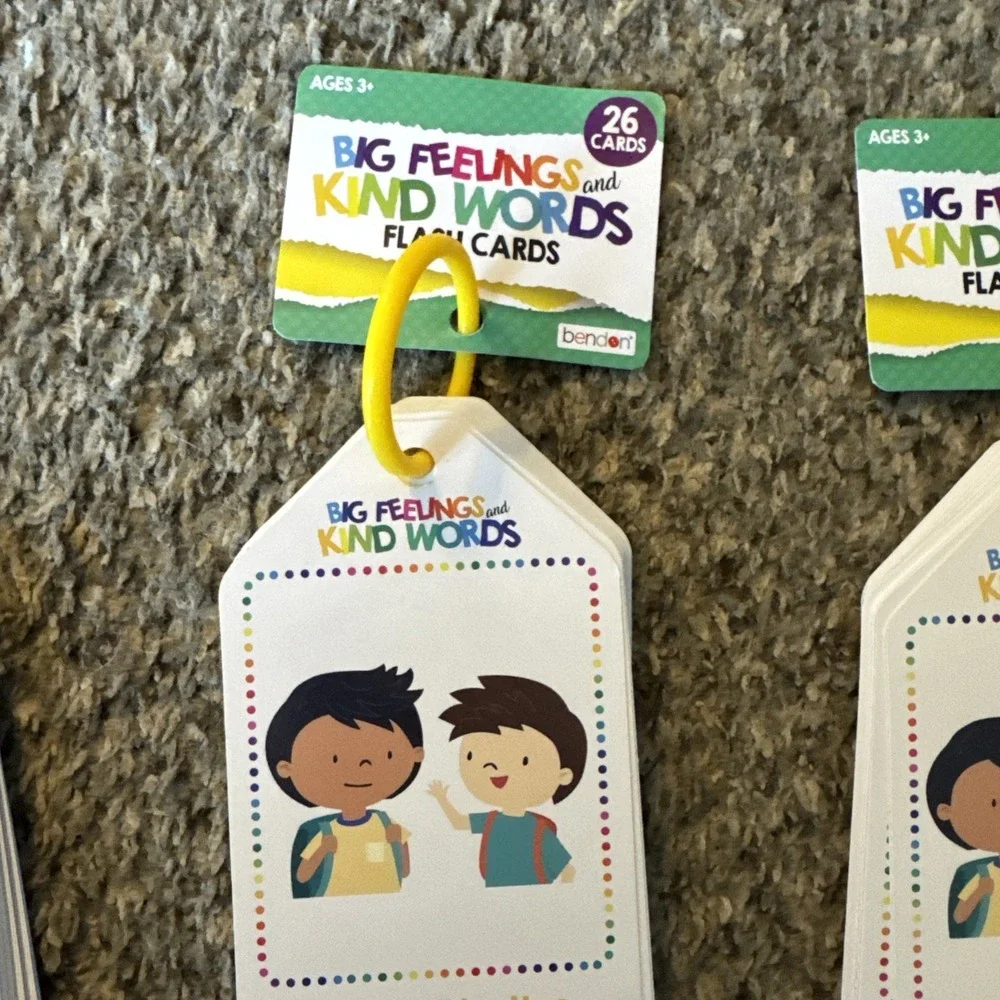 Lot Of 3 Sets Of Big Feelings and kind Words Flash Cards . 26 Cards On Each Ring